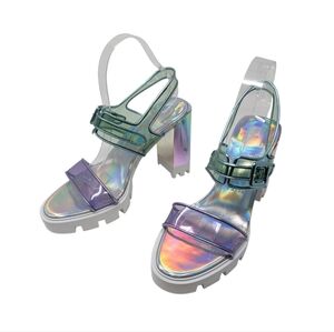 Christian Louboutin Duniss Lug Sole PVC Green Purple Chunky Heel Sandal